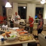 Tierney, Marianne, Bill, Mom, Michelle and Jimmy having dinner at Jim and Sandy's before the wedding
